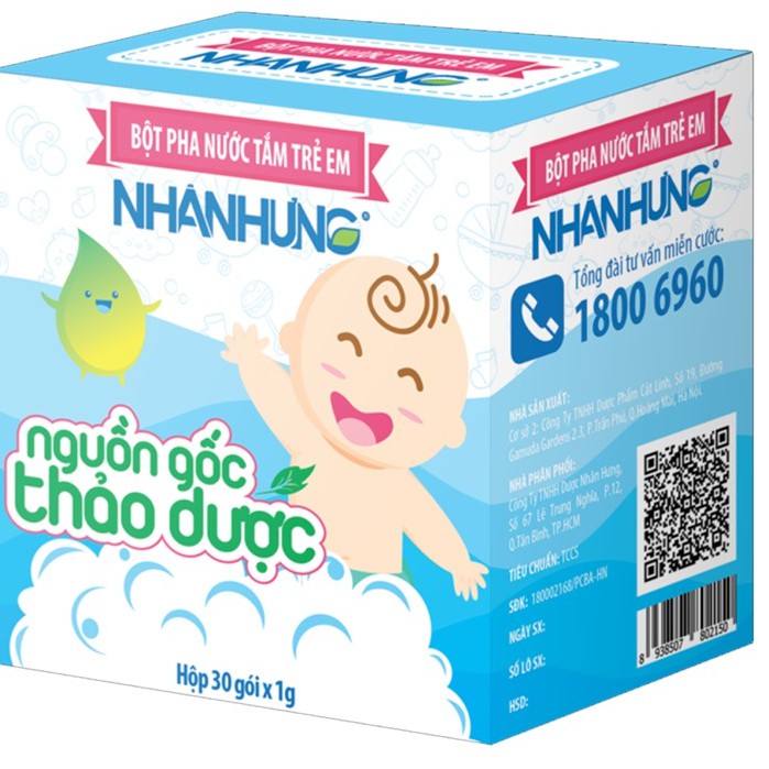 Bột pha nước tắm trẻ em Nhân Hưng - Hỗ trợ về các bệnh ngoài da cho trẻ sơ sinh