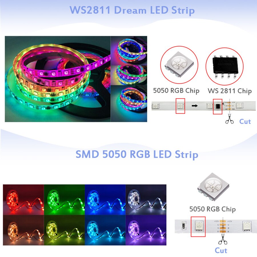 Adiodo RGBIC 20M Bluetooth Dream RGB LED Dải DC 12V WS2811 Đèn Led 5M 10M 15M Bộ điều khiển băng linh hoạt có địa chỉ riêng