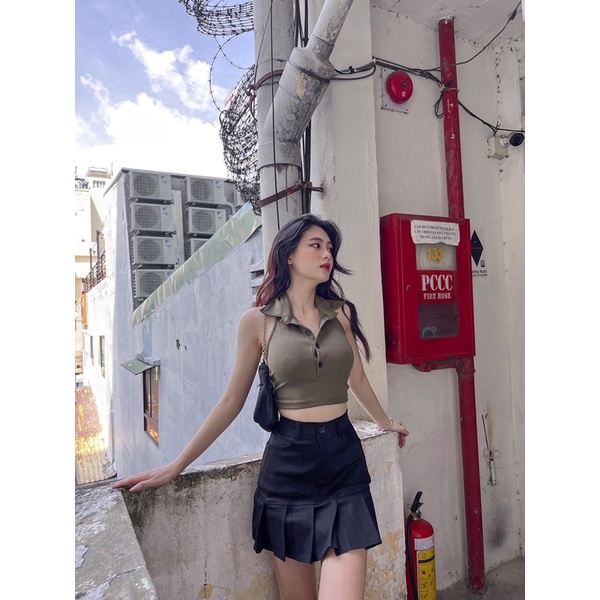 POLO CROPTOP▪Áo croptop polo nút hở lưng sát nách