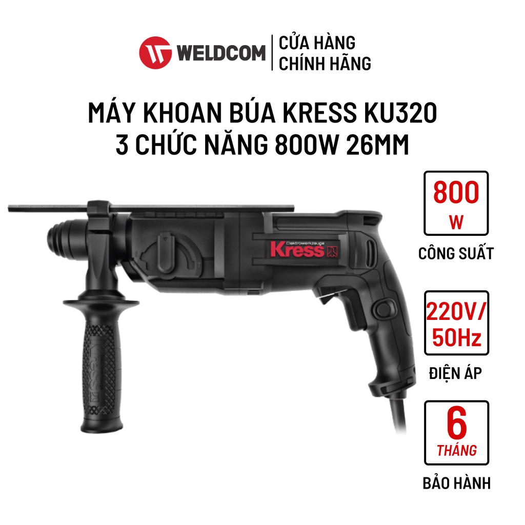 Máy Khoan Búa 3 Chức Năng Kress KU320 Có Động Cơ Xi Lanh Công Suất 800W 26mm