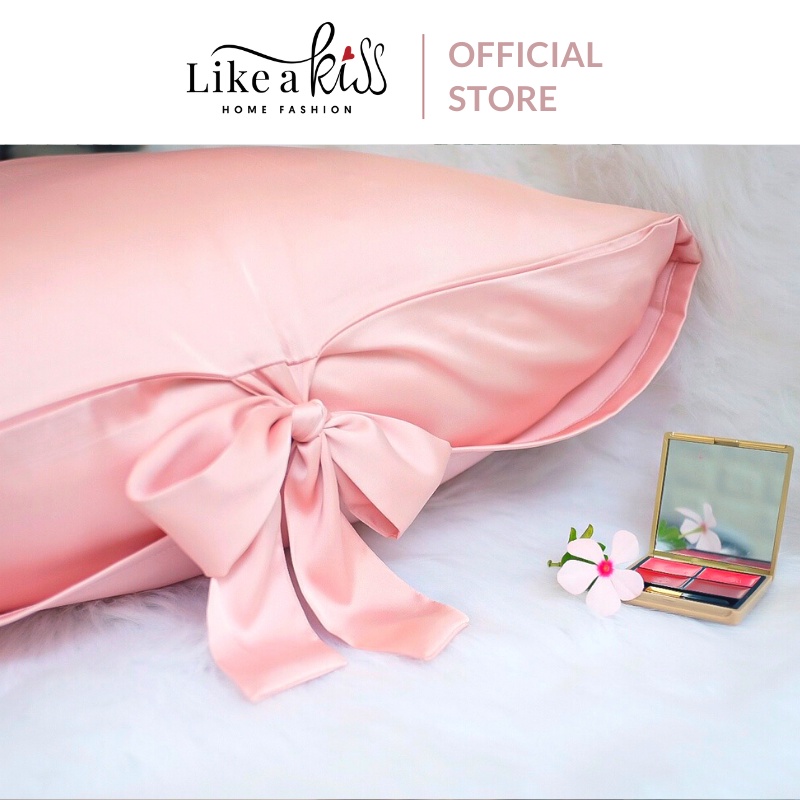 Vỏ gối nằm nơ lụa LIKE A KISS | 40x60cm 50x70cm | 20 Màu, Lụa cao cấp ngừa nếp nhăn và bảo vệ tóc