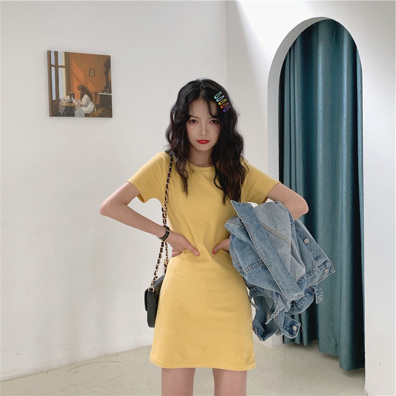 Đầm Thun Nữ Ngắn Tay Cổ Tròn Thời Trang