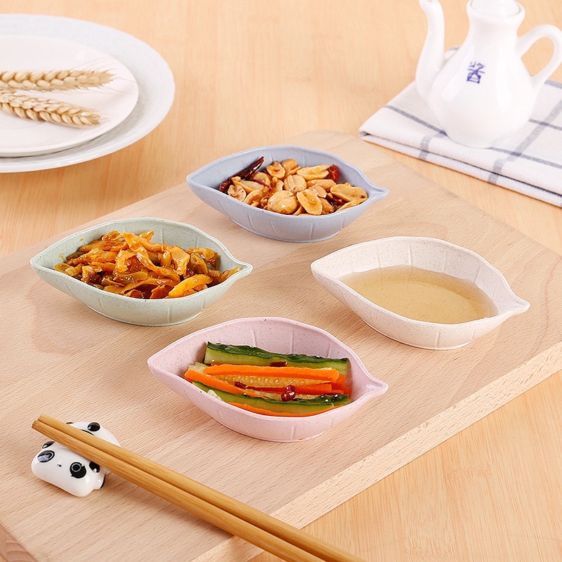 Chén dĩa đựng gia vị, nước chấm thiết kế hình chiếc lá nhiều màu xinh xắn nhựa lúa mạch thân thiện với môi trường