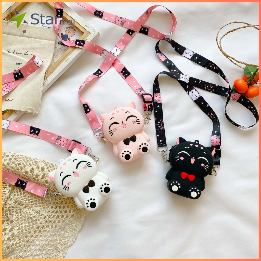 Pop it Bag Túi đeo chéo đựng tiền xu hình mèo dễ thương cho bé gái