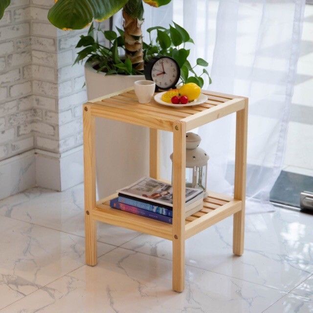 Kệ Đầu Giường 2 Tầng WOODEN HOUSE. Gỗ Thông Nhập khẩu. Size 35x35cm