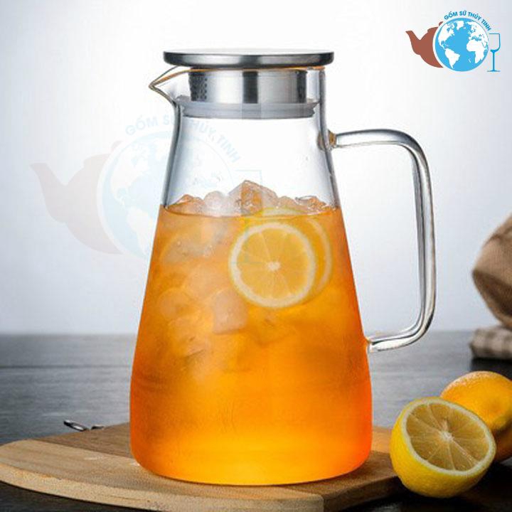 Bình rót thủy tinh nắp thiếc quai cầm vuông - 1.8 lít - bình nấu được bếp hồng ngoại - GPH24