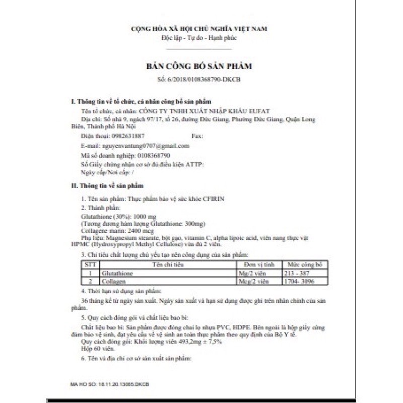 Viên uống trắng da, mờ nám Cfirin x3 Glutathione