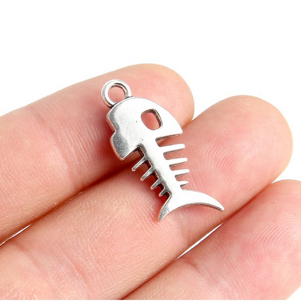 Bộ 10 Mặt Dây Chuyền Hợp Kim Mạ Bạc Hình Xương Cá