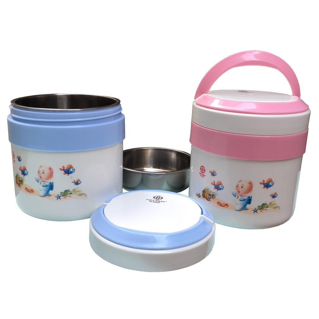 Cặp lồng giữ nhiệt 2 ngăn ruột inox có quai xách nhựa Việt Nhật No 4032 | Cà mên giữ nhiệt