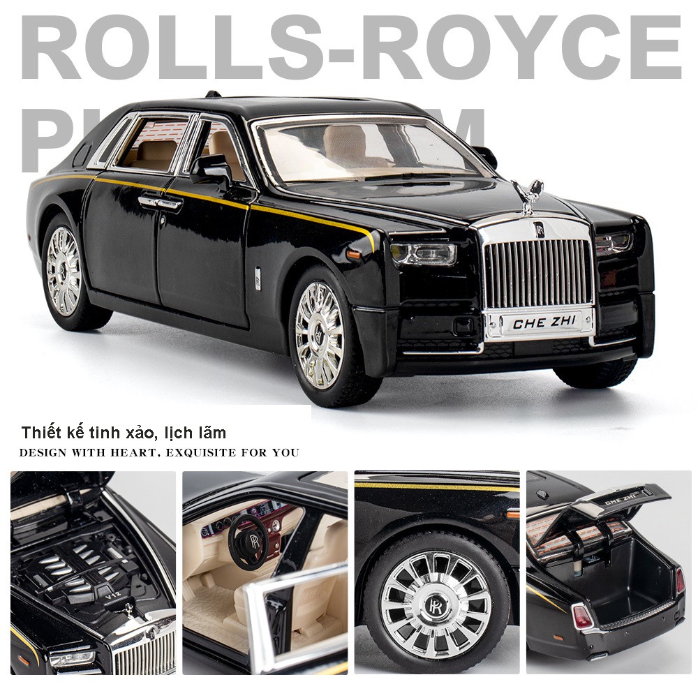 Xe mô hình Rolls Royce Phantom VIII tỉ lệ 1:24 hãng Chezhi khung kim loại, thiết kế tinh xảo như thật màu Đen, Trắng, Đỏ