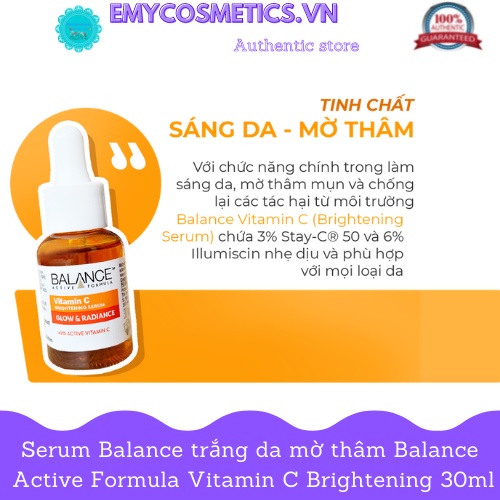 Serum Balance trắng da mờ thâm Balance Active Formula Vitamin C Brightening 30ml