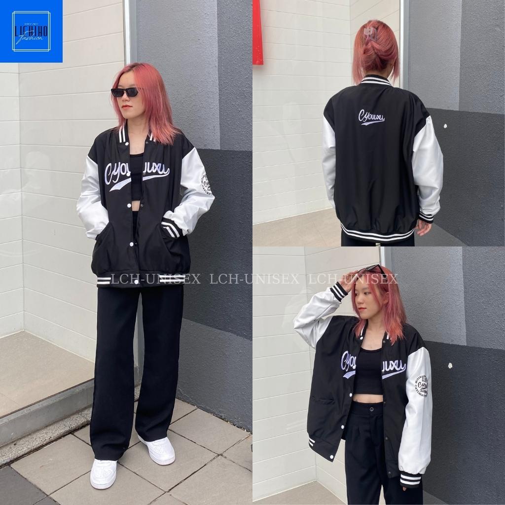Áo khoác bomber unisex form rộng CYOUUXU Varsity jacket bóng chày nam nữ vải dù 2 lớp LCH