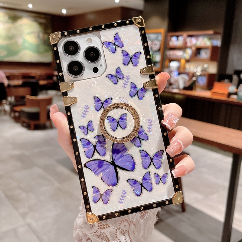 Ốp Điện Thoại Hình Vuông Có Vòng Đỡ Hình Bướm Cho oppo reno 10 8t 5g 8 8z 7z 7 5g 6 5 5f 4f 6z 4 pro 3 2 2f Đứng