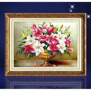 Tranh đá hạt tròn kim cương AB Bình Hoa Lily Thơm Ngát 1525