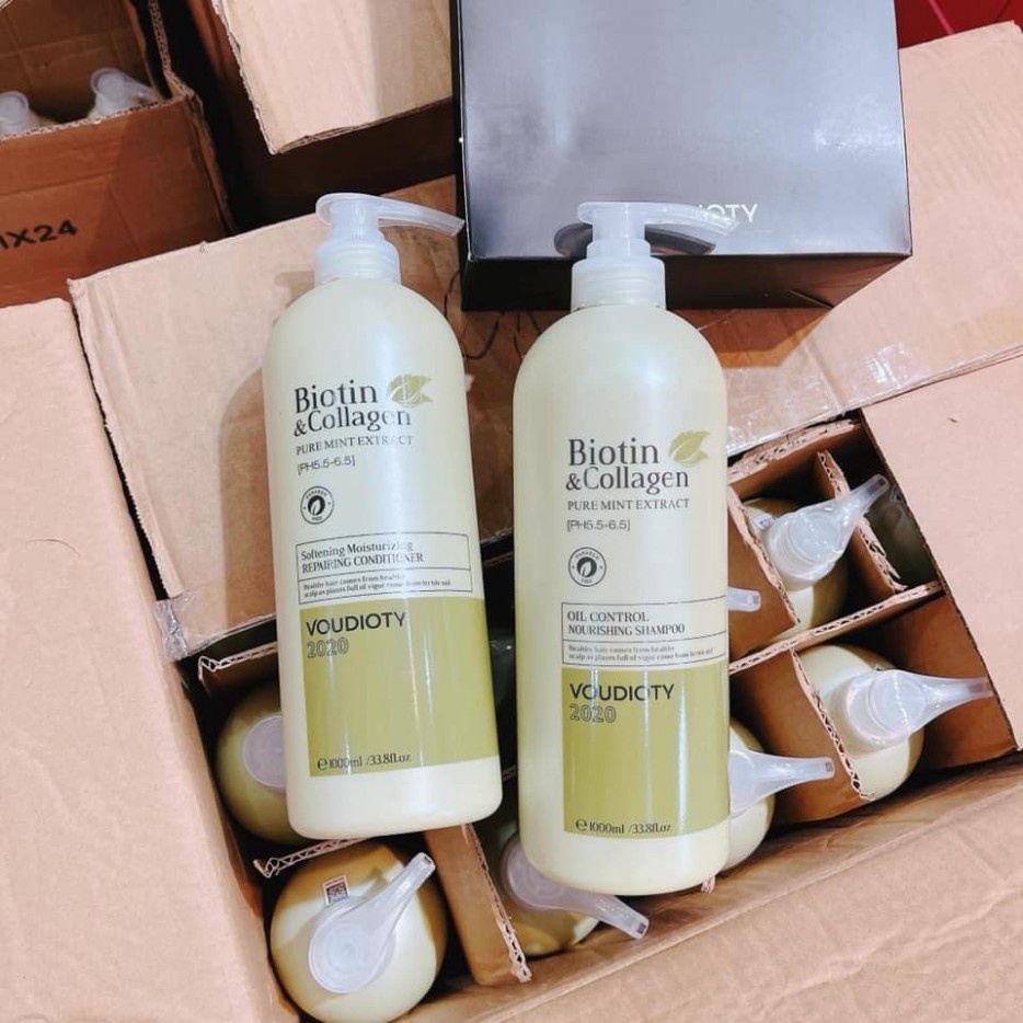 Cặp Dầu Gội + Xả BIOTIN & COLLAGEN  VOUDIOTY XANH LÁ 1000ml| Kiềm Dầu, Phục Hồi Tóc Hư Tổn | BigBuy360 - bigbuy360.vn