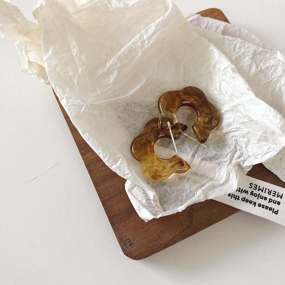 Khuyên Tai Hình Chữ C Màu Caramel Đơn Giản Thời Trang Cho Nữ