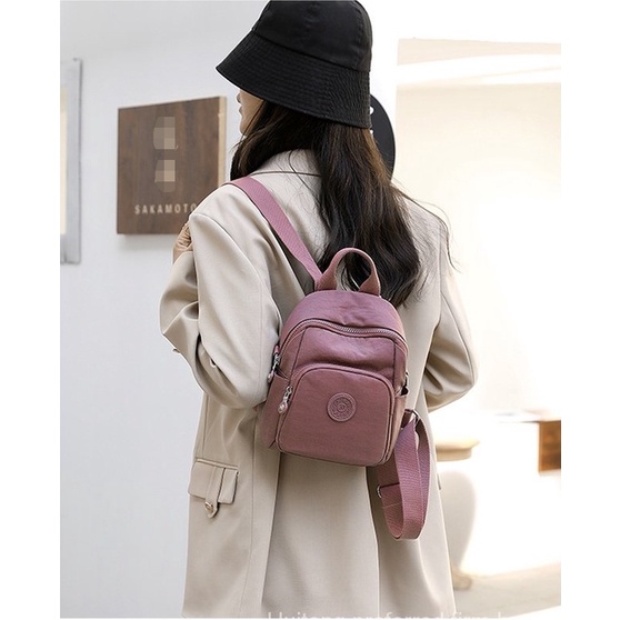 Ba lô mini bằng vải canvas chống thấm nước đa năng thời trang cho nữ