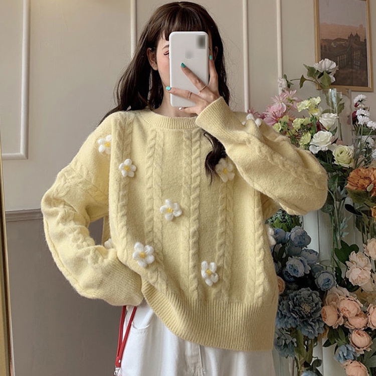 Áo Sweater IELGY tay dài phoối họa tiết hoa xinh xắn cho nữ