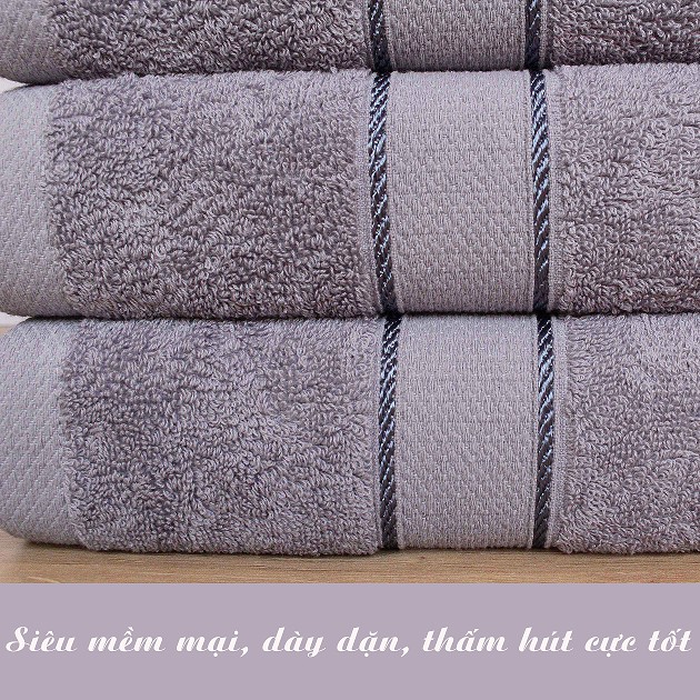 Khăn tắm cao cấp 100% cotton Combo 3 chiếc dày dặn mềm mại thấm hút cực tốt_Khăn mặt Hanoitex