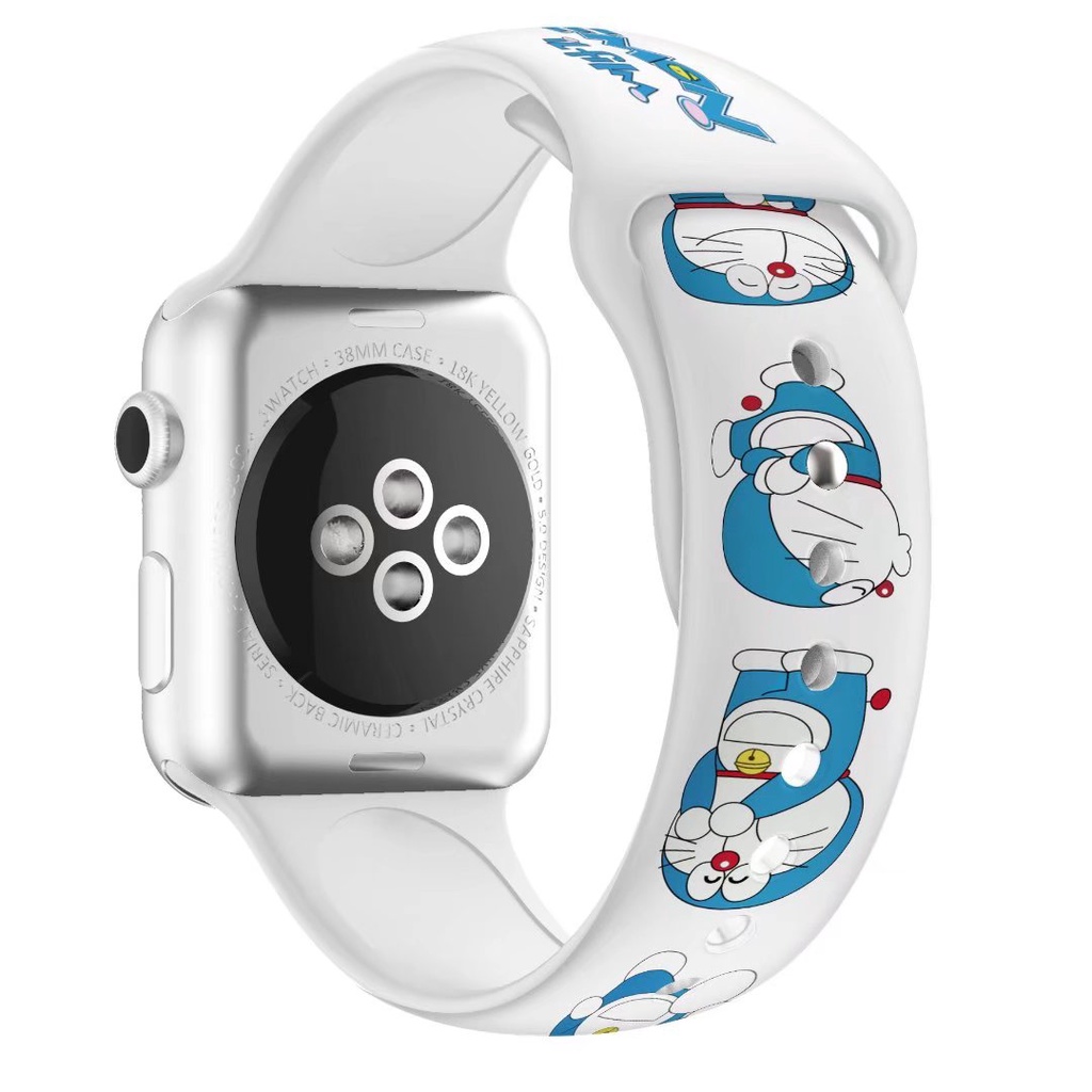 Dây Đeo Silicon Họa Tiết Hoạt Hình Doraemon Cho iWatch 38mm 40mm 41mm 42mm 44mm 45mm 8 7 6 SE 5 4 3 2 1