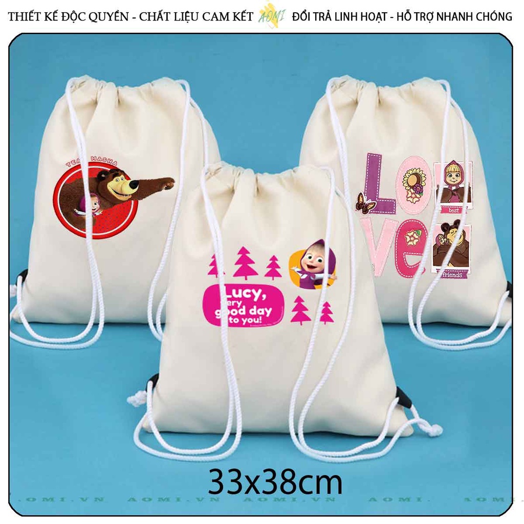 BALO MINI masha and bear AOMIVN DÂY RÚT ĐEO VAI 33x38cm NHỎ XINH UNISEX CHẤT CANVAS CUTE TIỆN ÍCH DU LỊCH DẠO PHỐ