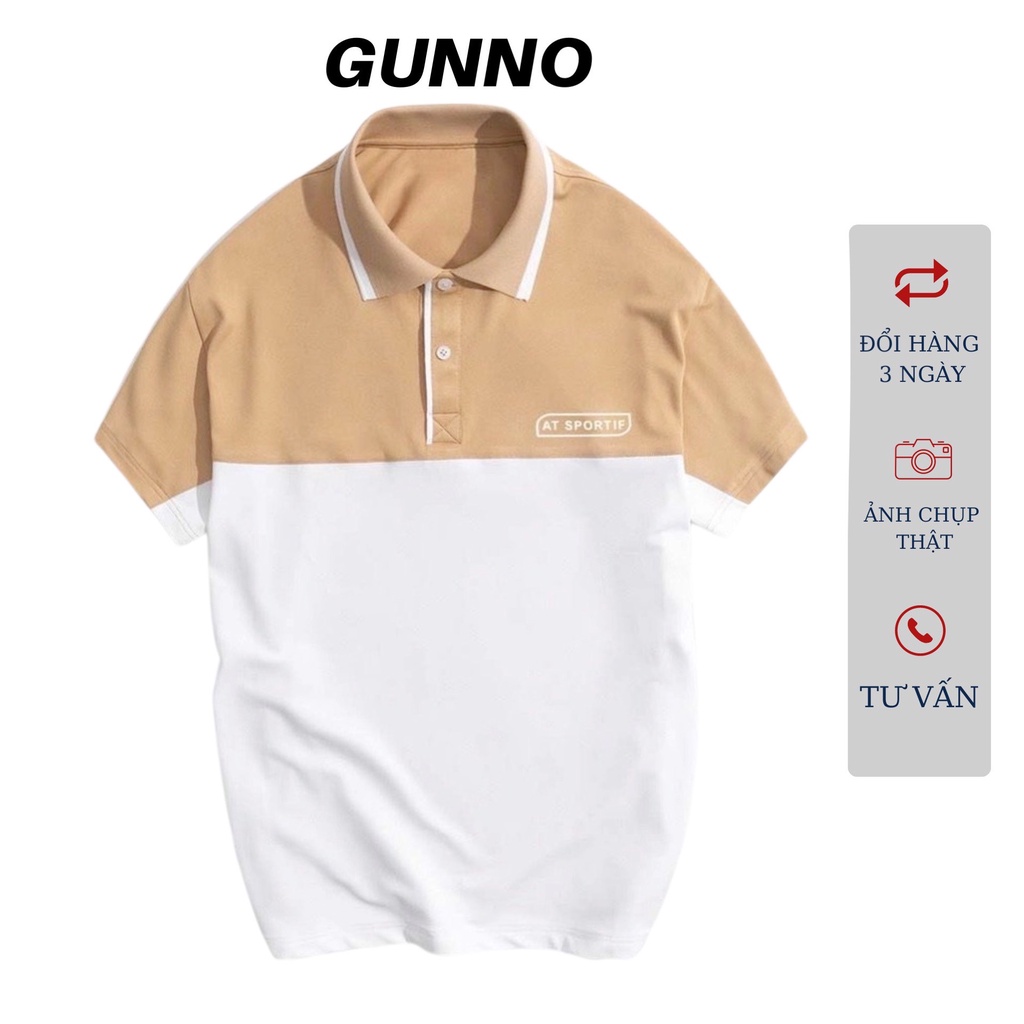 Áo polo nam GUNNO vải cvc dày dặn thấm hút nhanh bền màu không nhăn co giãn tốt nhiều màu phối ngang