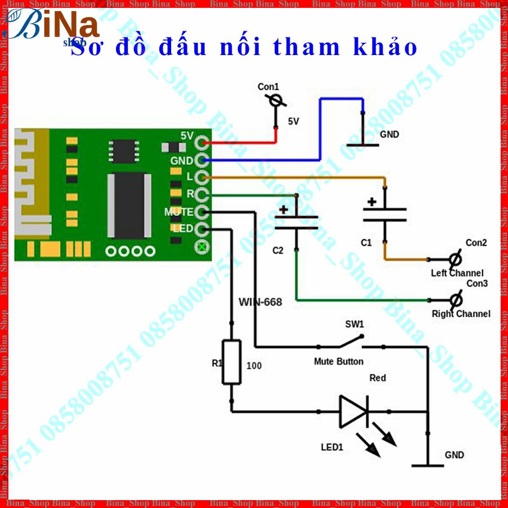 Mạch khuếch đại âm thanh PAM8403 (module Bluetooth 4.0 mua riêng)