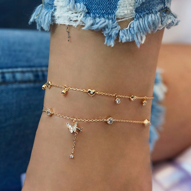 Lắc chân 2 lớp gắn hình bướm thời trang Bohemia mùa hè cổ điển cho nữ