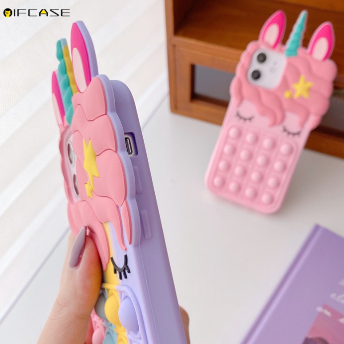 Ốp điện thoại silicon nhấn bong bóng màu cầu vồng đáng yêu cho iPhone 12 Mini 12 11 Pro Max XS Max XR X 7 8 6 6s Plus