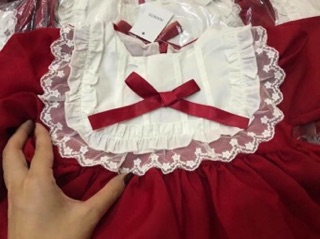 Váy đỏ tiểu thư phối ren cho bé gái