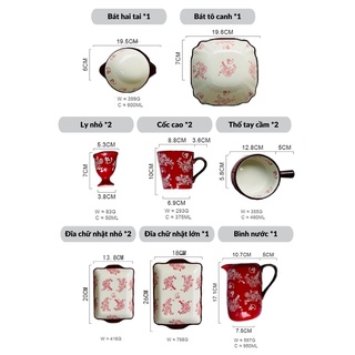 Bộ bát đĩa Gốm sứ Gosu Hàng đẹp vẽ tay thủ công cực kỳ sang trọng