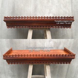 Bàn thờ Gia Tiên 80x30cm gỗ sồi vành hoa trên