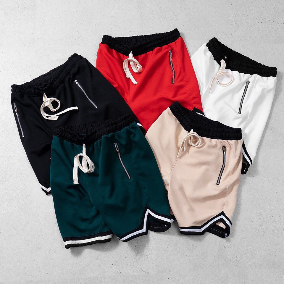 Quần short viền kẻ sọc zip kéo cao cấp thể thao unisex dày dặn