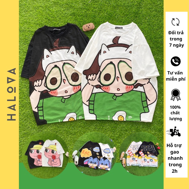Áo thun unisex nam nữ tay lỡ form rộng oversize hoạt hình HALOVA AU8