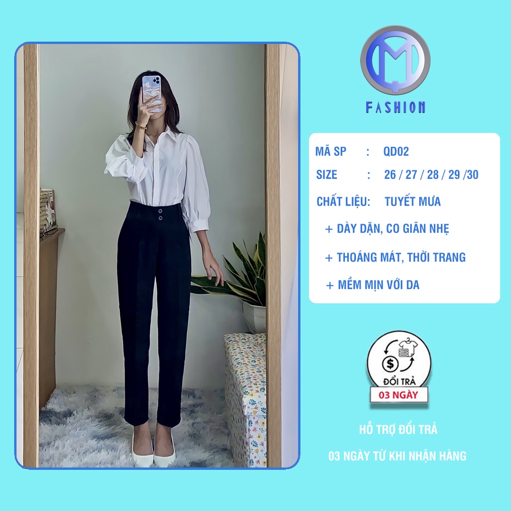 Quần tây nữ lưng cao 2 nút công sở baggy đi học ống suông dài đẹp M Fashion QD02