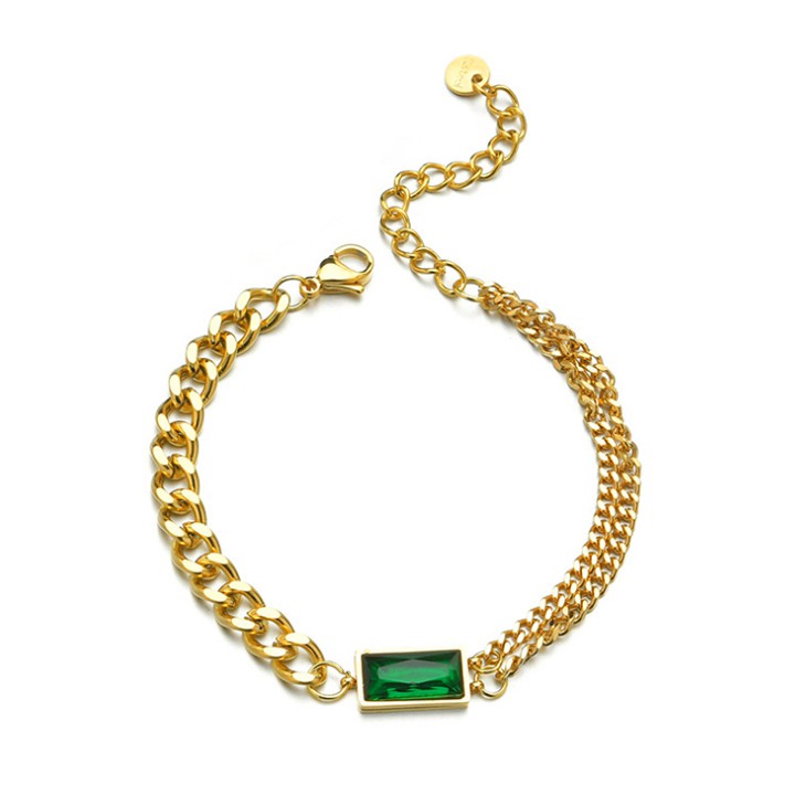 Lắc tay nữ titan kiểu xích có mặt đá xanh hình chữ nhật phong cách độc, đẹp, đem lại sự quyến rũ và quý phái