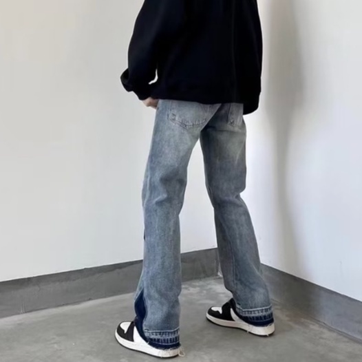 Quần jean nam Mỹ Cá Tính quần jean ống rộng nam cao cấp quần jean nam rách gối