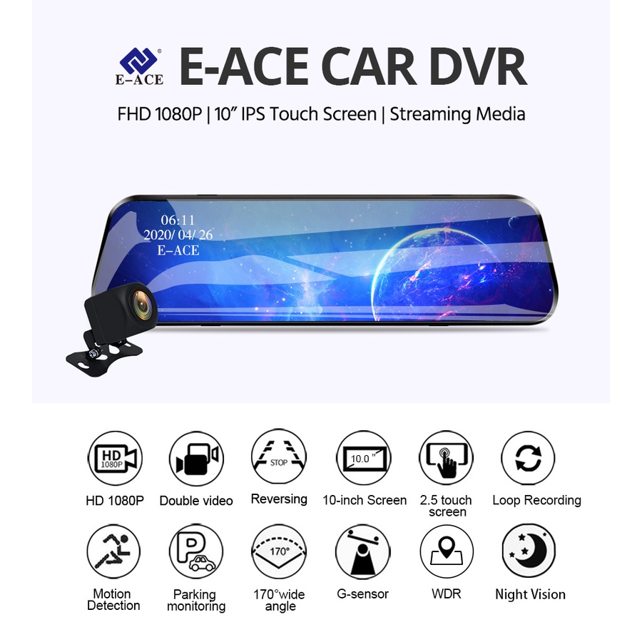 Gương Chiếu Hậu Tích Hợp Camera Kép Dvr 1080P HD 4.3 Inch Cho Xe Hơi | BigBuy360 - bigbuy360.vn