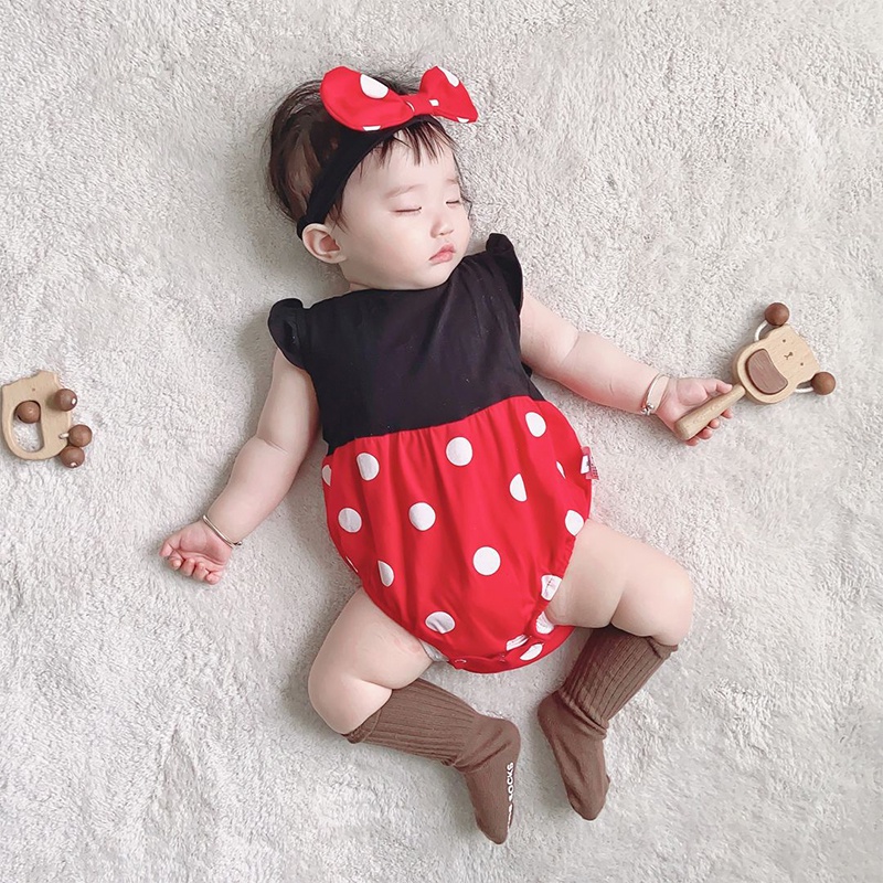 Bộ Áo Liền Quần Chấm Bi Dễ Thương Cho Bé Gái