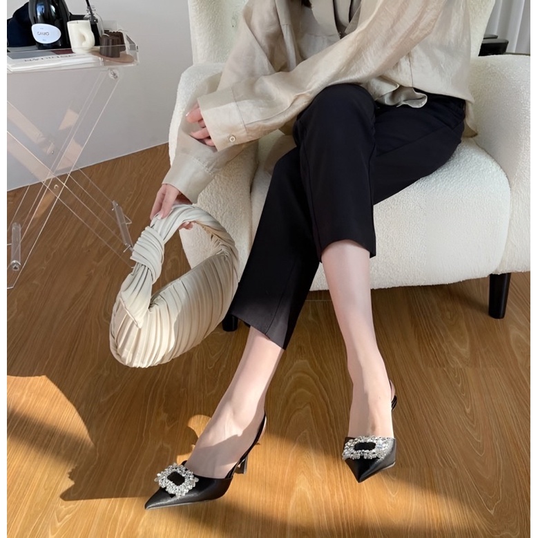 [NHẬP CHIDEP10K GIẢM 10K] Giày cao gót nữ bít mũi đính đá 7 phân, sandal cao gót đính đá 7 phân mã CD63