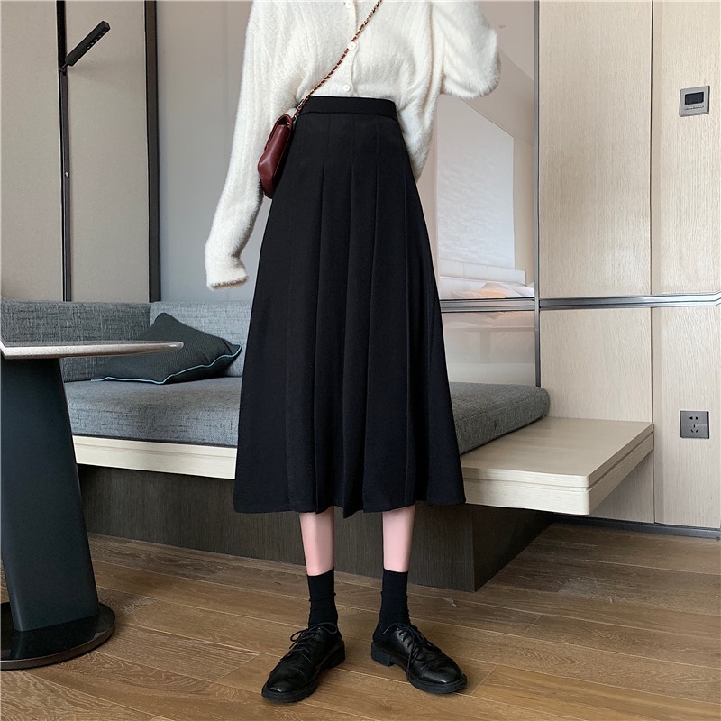 Xiaozhainv Chân Váy Chữ A Dáng Dài Lưng Cao Kiểu Xếp Ly Phong Cách Hàn Quốc Cổ Điển Thanh Lịch Dành Cho Nữ
