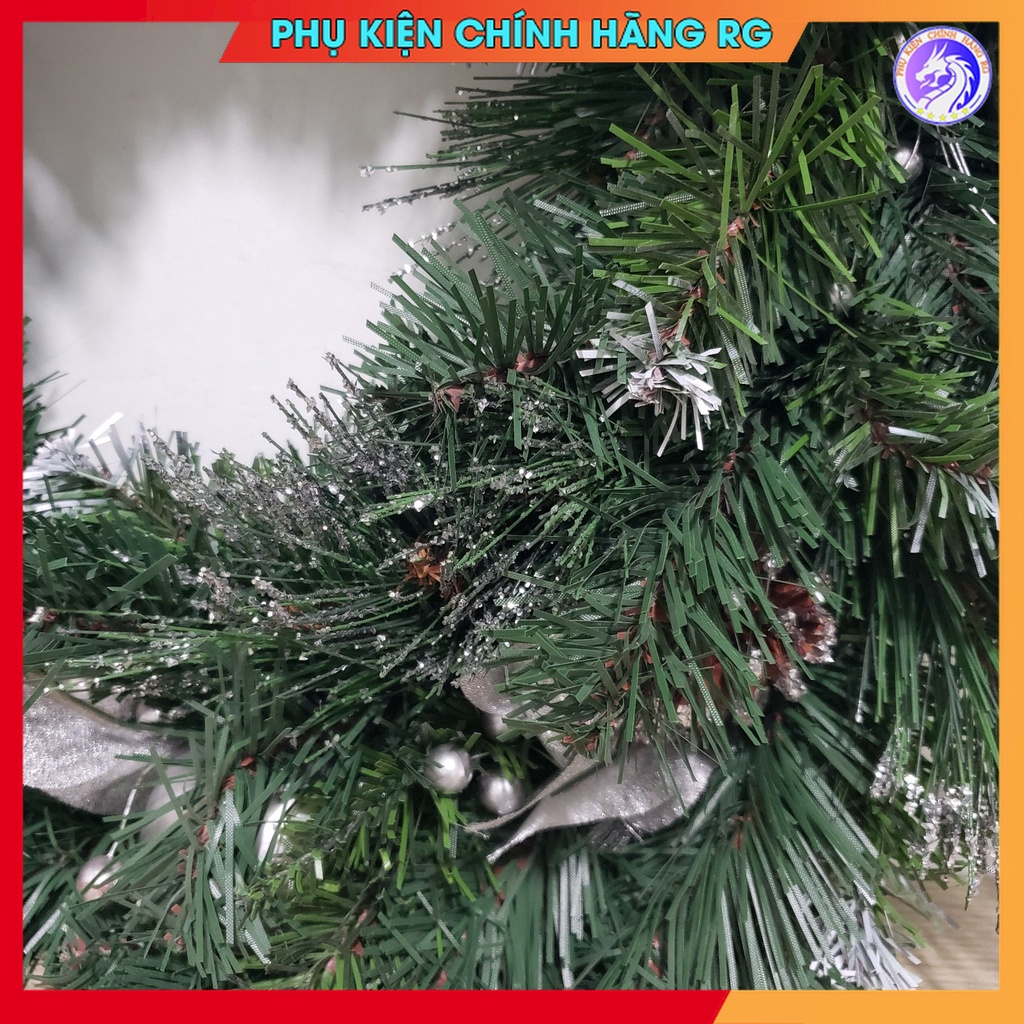 Vòng treo cửa giáng sinh vòng nguyệt quế trang trí noel giá rẻ đẹp lung linh màu xanh bạc
