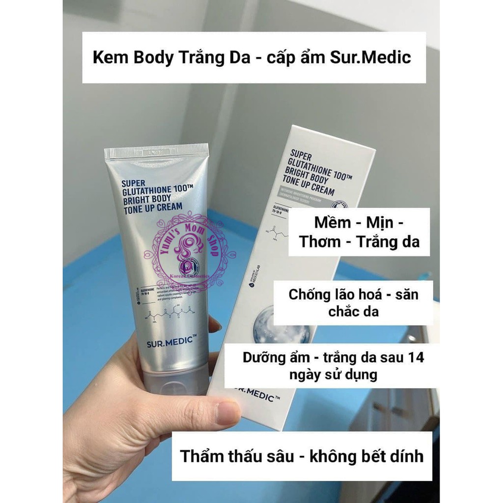 Kem dưỡng trắng body Sur.Medic Super Glutathione 100 Bright BODY Tone Up Cream