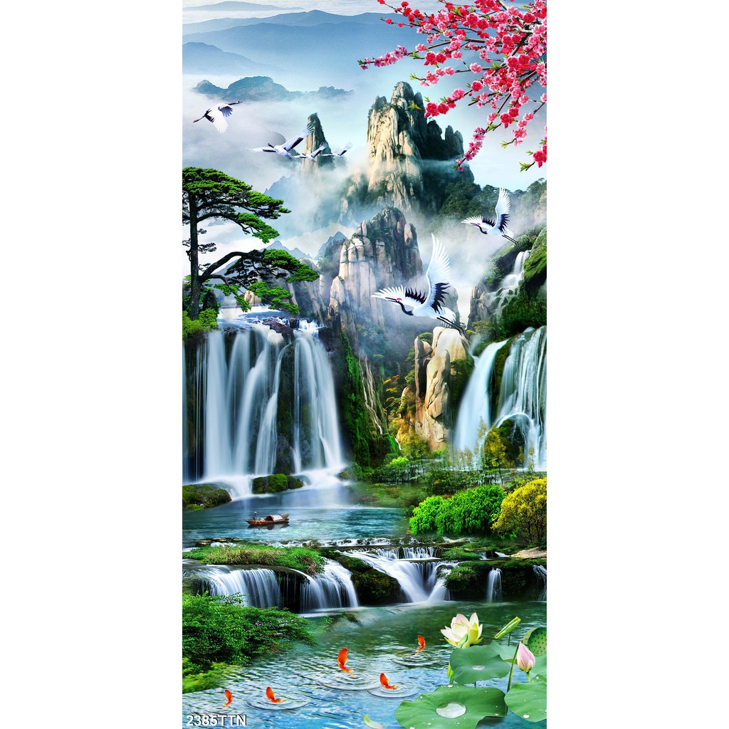 TRANH DÁN TƯỜNG 3D SƠN THUỶ HỮU TÌNH THÁC NƯỚC ĐẸP NHIỀU MẪU - TRANH NON NƯỚC HỮU TÌNH