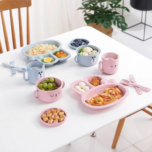 Khay đựng cơm,cháo ăn dặm cho bé chất liệu nhựa lúa mạch hai hình - BANGGE