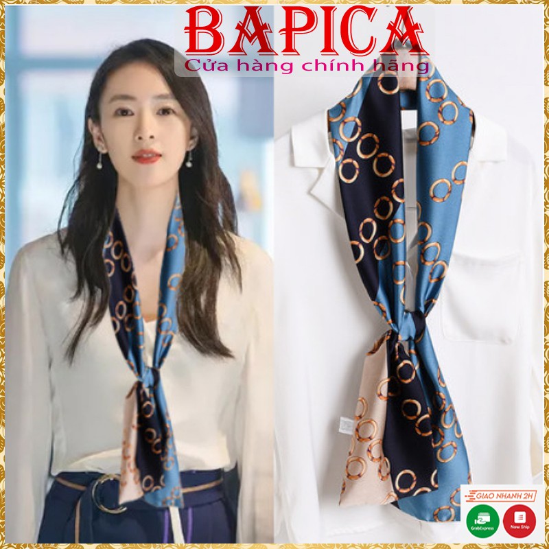 Khăn choàng cổ lụa turban satin dài BAPICA,khăn bandana phong cách Hàn Quốc D2