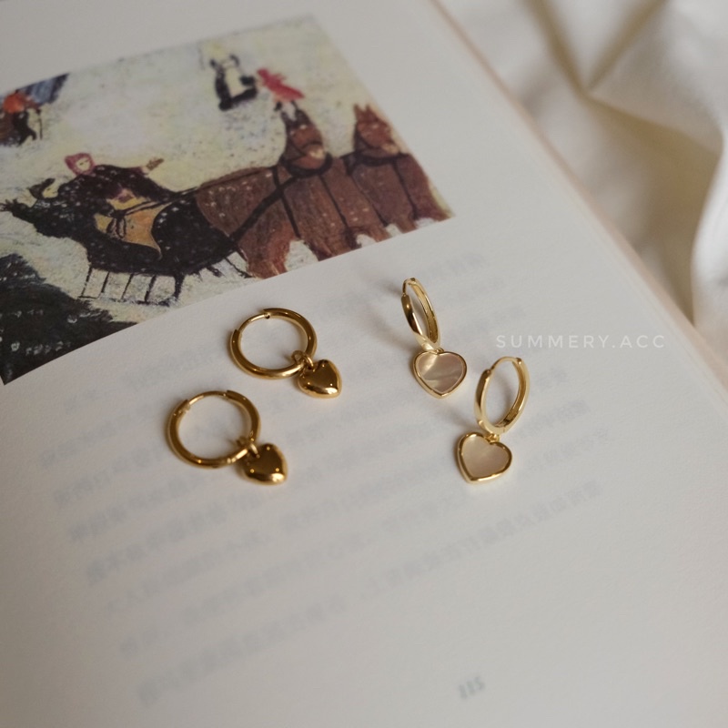 Khuyên tai bạc 925 SUMMERY tròn hoop trái tim nạm xà cừ bông tai S925