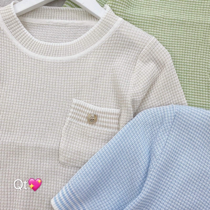 Áo len cổ tròn túi ngực ngắn tay co giãn nhiều màu AL1554 - NhiNhi Shop