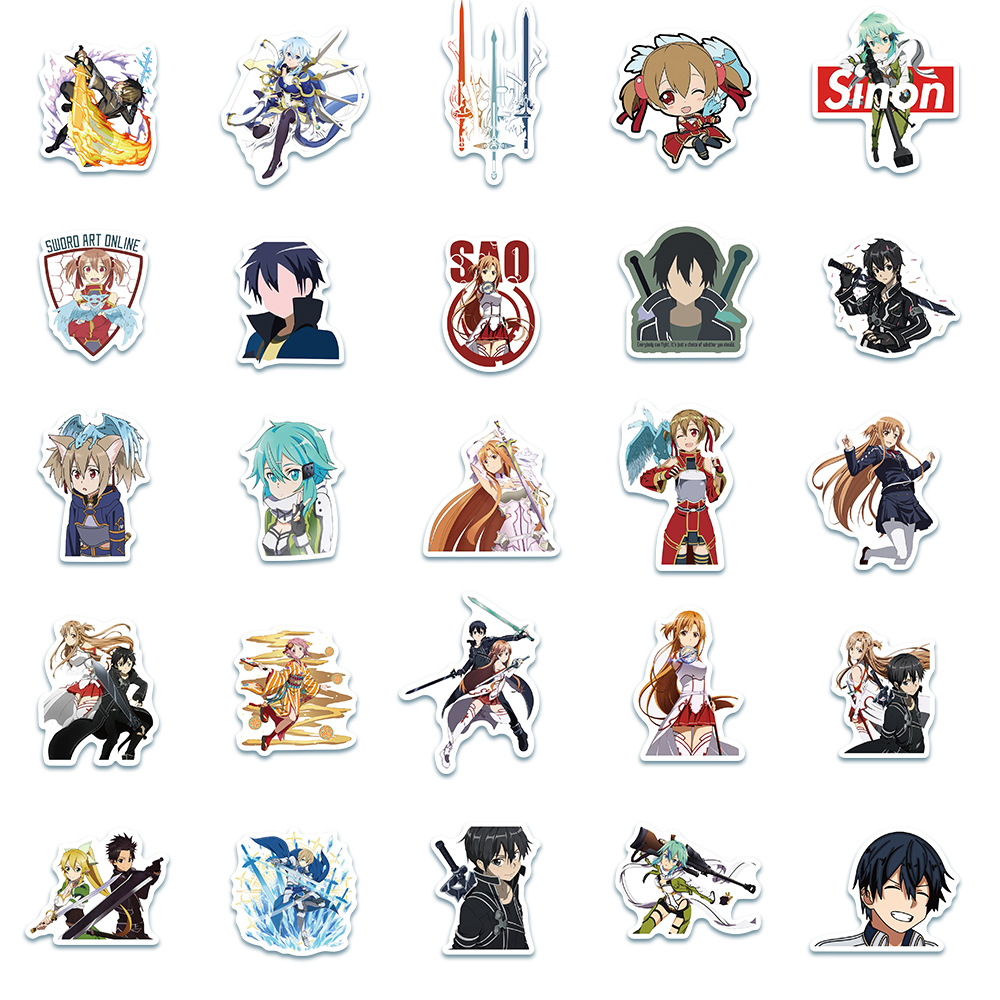 Stickers anime SAO Sword Art Online Kirito Asuna hoạt hình 50 miếng