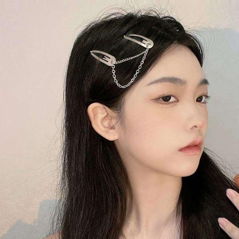 Kẹp Tóc Hình Giọt Nước Phối Dây Xích Bằng Hợp Kim Phong Cách Hip Hop Hàn Quốc Thời Trang Cho Nữ